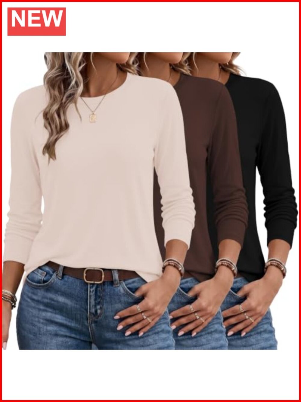 Long Sleeve Crew Neck Thermal Tops 3 Pack Loose Fit Fall Winter Layering